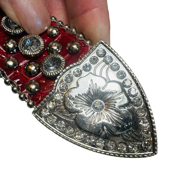 Vintage Red Genuine Leather Rhinestone
Studded Western Cowgirl Belt XL 46-49” - Picture 5 of 10